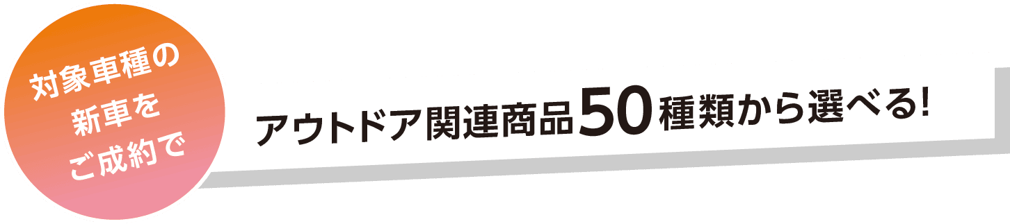 対象車種の新車をご成約でアウトドア関連商品50種類から選べる！